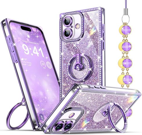 حافظة Miss Arts لهاتف iPhone 13 مع حامل حلقي، حافظة هاتف لامعة لامعة للنساء والفتيات، غطاء حماية فاخر بحجر الراين لهاتف iPhone 13 6.1 بوصة، وردي in Saudi Arabia