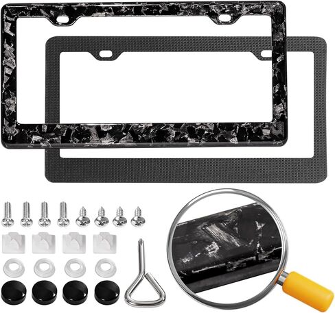 Real Carbon Fiber License Plate Frame, 100% Pure Carbon Fiber Frame, Black License Plate Holder Cover with Screw Caps, Anti-Vibration Pads, (Twill 2 Hole) in Saudi Arabia