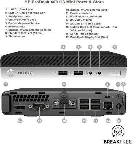 HP Mini PC Desktop ProDesk 400 G3 Win11، كمبيوتر صغير، معالج Intel Core الجيل السابع، ذاكرة وصول عشوائي 8 جيجابايت، 256 جيجابايت SSD، RJ-45، منفذ عرض، لوحة مفاتيح وماوس (متجدد) in Kuwait
