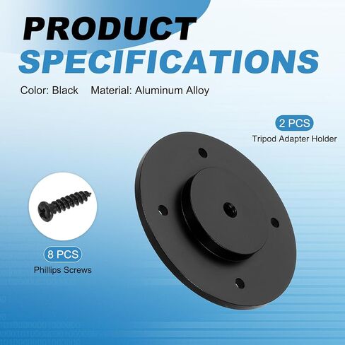 حامل محول حامل ثلاثي القوائم 1/4 بوصة من PATIKIL بقطر 40 مم، قطعتان من سبائك الألومنيوم شفة على الحائط حامل ثلاثي القوائم مع برغي ذاتي التنصت لشاشة الذراع السحرية وفلاش كاميرا DSLR in Kuwait