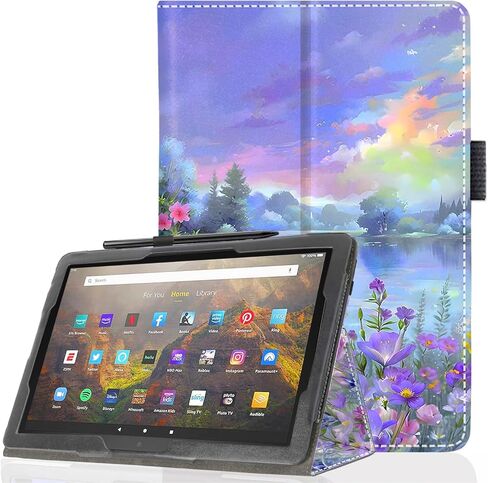 حافظة لجهاز Amazon Kindle Fire HD 10 & 10 Plus Tablet (الجيل الحادي عشر/الثالث عشر، إصدار 2021/2023) غطاء حامل ذكي من جلد البولي يوريثان الفاخر مع خاصية التنبيه/السكون التلقائي. فراشة 01 in Kuwait