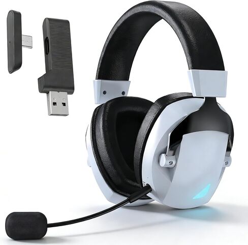 سماعة رأس لاسلكية للألعاب، 2.4 جيجا هرتز بلوتوث 5.4 مع خاصية إلغاء الضوضاء RGB Light 7.1 صوت محيطي 50 ملم، كمبيوتر محمول، كمبيوتر لوحي، هاتف محمول (أسود) in Saudi Arabia