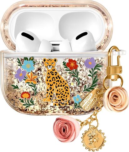 Joyleop for Airpods 4 Case - Cute Girly Quicksand Liquid for Women Girl Pretty Aesthetic Shiny Bling Stylish Bee and Flowers Design Protective Case for Airpods 4th Generation 2024 Cover with Keychian in Kuwait