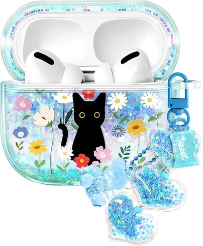 Joyleop for Airpods 4 Case - Cute Girly Quicksand Liquid for Women Girl Pretty Aesthetic Shiny Bling Stylish Bee and Flowers Design Protective Case for Airpods 4th Generation 2024 Cover with Keychian in Kuwait