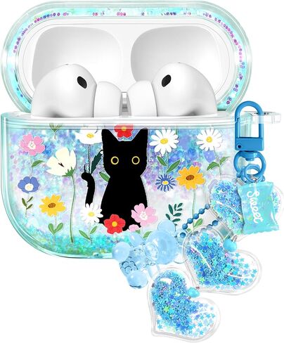 Joyleop for Airpods 4 Case - Cute Girly Quicksand Liquid for Women Girl Pretty Aesthetic Shiny Bling Stylish Bee and Flowers Design Protective Case for Airpods 4th Generation 2024 Cover with Keychian in Kuwait