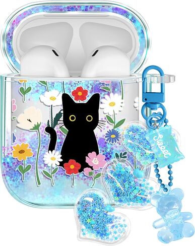 Joyleop for Airpods 4 Case - Cute Girly Quicksand Liquid for Women Girl Pretty Aesthetic Shiny Bling Stylish Bee and Flowers Design Protective Case for Airpods 4th Generation 2024 Cover with Keychian in Kuwait