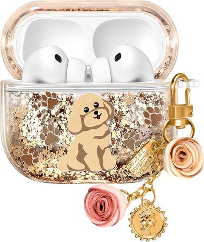 Joyleop for Airpods 4 Case - Cute Girly Quicksand Liquid for Women Girl Pretty Aesthetic Shiny Bling Stylish Bee and Flowers Design Protective Case for Airpods 4th Generation 2024 Cover with Keychian in Kuwait