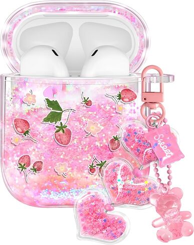 Joyleop for Airpods 4 Case - Cute Girly Quicksand Liquid for Women Girl Pretty Aesthetic Shiny Bling Stylish Bee and Flowers Design Protective Case for Airpods 4th Generation 2024 Cover with Keychian in Kuwait