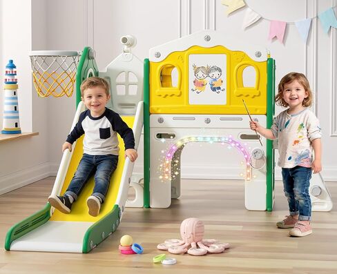 BIERUM 9 in 1 Toddler Slide for Toddlers Aged 1-3 Indoor Playset Green in Saudi Arabia