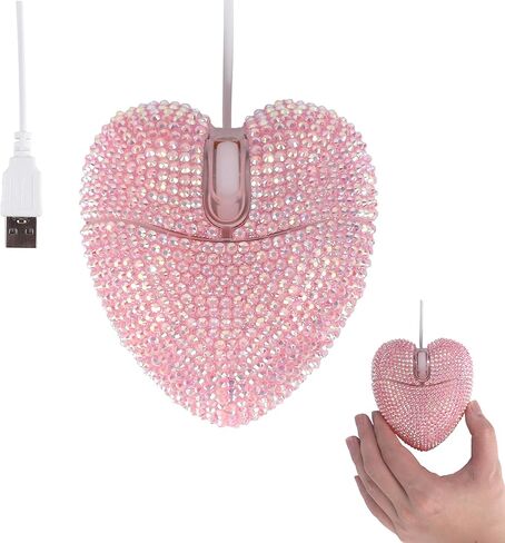 ماوس سلكي لطيف بلينغ كريستال حجر الراين الوردي شكل قلب الفئران الكمبيوتر مع سلك 4.59ft 3 أزرار 2.4 جيجا هرتز البصرية المحمولة kawaii USB ماوس سلكي لأجهزة الكمبيوتر المحمول سطح المكتب دفتر الأطفال البالغين هدية in Kuwait