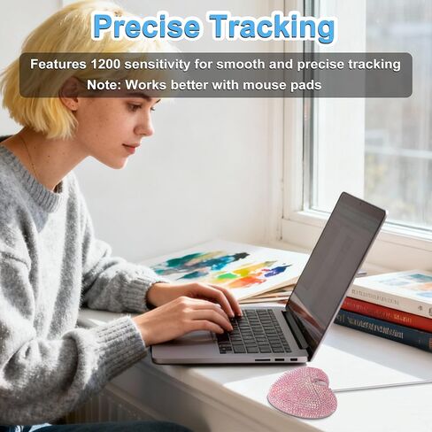 ماوس سلكي لطيف بلينغ كريستال حجر الراين الوردي شكل قلب الفئران الكمبيوتر مع سلك 4.59ft 3 أزرار 2.4 جيجا هرتز البصرية المحمولة kawaii USB ماوس سلكي لأجهزة الكمبيوتر المحمول سطح المكتب دفتر الأطفال البالغين هدية in Kuwait