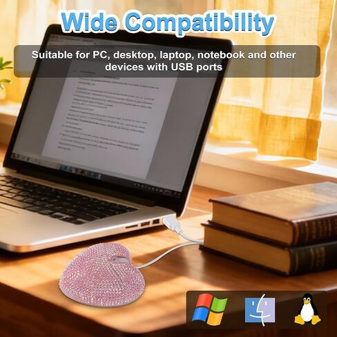 ماوس سلكي لطيف بلينغ كريستال حجر الراين الوردي شكل قلب الفئران الكمبيوتر مع سلك 4.59ft 3 أزرار 2.4 جيجا هرتز البصرية المحمولة kawaii USB ماوس سلكي لأجهزة الكمبيوتر المحمول سطح المكتب دفتر الأطفال البالغين هدية in Kuwait