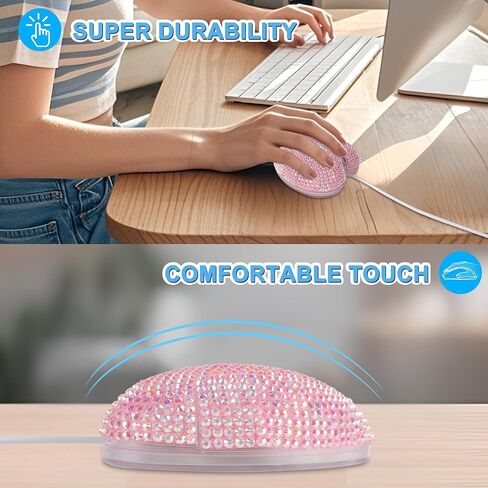 ماوس سلكي لطيف بلينغ كريستال حجر الراين الوردي شكل قلب الفئران الكمبيوتر مع سلك 4.59ft 3 أزرار 2.4 جيجا هرتز البصرية المحمولة kawaii USB ماوس سلكي لأجهزة الكمبيوتر المحمول سطح المكتب دفتر الأطفال البالغين هدية in Kuwait