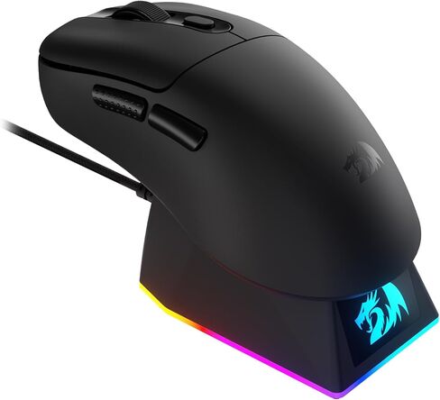 ماوس ألعاب لاسلكي خفيف الوزن من Redragon M998 مع قاعدة شحن مغناطيسية RGB، ماوس ضوئي سلكي/لاسلكي BT/2.4G، 24000 نقطة لكل بوصة، 5 أزرار قابلة للبرمجة للكمبيوتر الشخصي/Mac، أسود in Kuwait