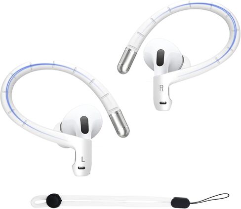 خطافات أذن من سبائك التيتانيوم Adhiper لأجهزة Airpods 4/3/2/1، AirPods Pro 3 (2025) /Pro 2/Pro 1 [حبل إضافي مضاد للفقد]، إكسسوارات تناسب بشكل آمن، خطافات مشبك رياضية مضادة للانزلاق (أبيض) in Kuwait