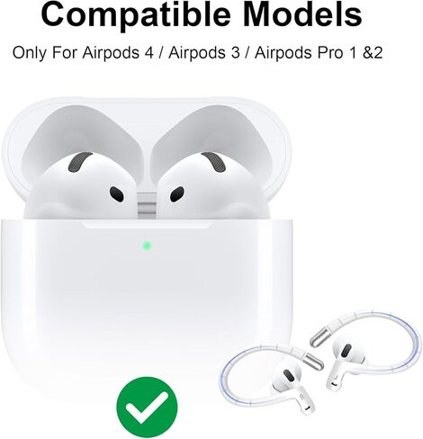 خطافات أذن من سبائك التيتانيوم Adhiper لأجهزة Airpods 4/3/2/1، AirPods Pro 3 (2025) /Pro 2/Pro 1 [حبل إضافي مضاد للفقد]، إكسسوارات تناسب بشكل آمن، خطافات مشبك رياضية مضادة للانزلاق (أبيض) in Kuwait