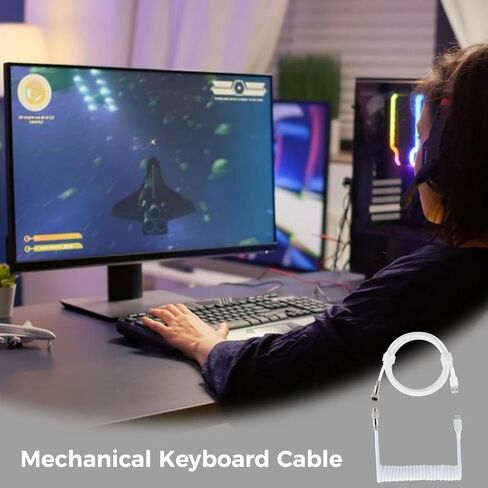 9.84Ft Nylon Coiled Keyboard Cable for Gaming, Double Sleeved in Saudi Arabia