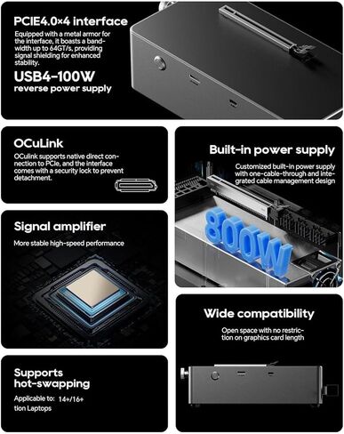 Tangxi External GPU Dock Station, eGPU Enclosure with OCuLink / USB4.0 / Hot Swapping TGX Interface, Built in 800W Power Supply, PCIe 4.0 x4 eGPU Dock for Laptop PC (Black) in Saudi Arabia