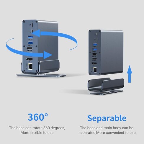 قاعدة إرساء لأجهزة الكمبيوتر المحمول Dell XPS 13 14 15 16 17، 15 في 1 USB C مع قاعدة دوارة 360 درجة، 2 * 4K HDMI و1 * DP، نقل منفذ USB 10 جيجابت في الثانية، RJ45، صوت، SD/TF in Saudi Arabia