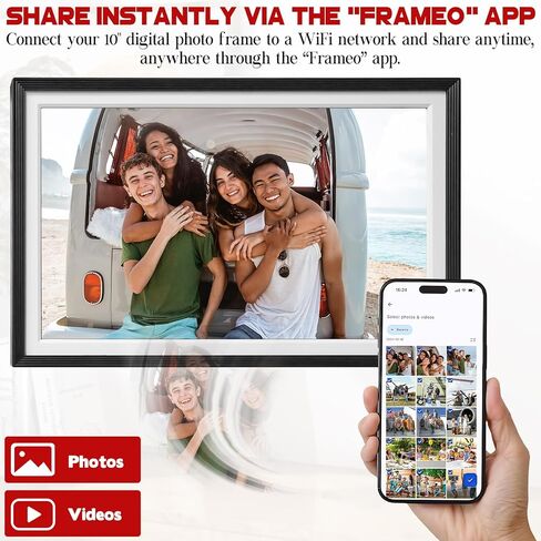 إطار صور رقمي، إطار صور رقمي واي فاي 10 بوصة مع مساحة تخزين 32 جيجابايت، شاشة لمس عالية الدقة 1280 * 800 IPS، مشاركة الصور/مقاطع الفيديو عبر تطبيق مجاني in Saudi Arabia