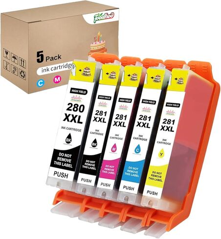 PGI-280XXL CLI-281XXL قابلة لإعادة الملء للاستخدام مع طابعة PIXMA TS6120 TS6220 TS6320TS8120 TS8220 TS8320 TR7520TR8520 TR8620 TS9120 TS9520 TS9521C TS702 (5 عبوات) in Kuwait