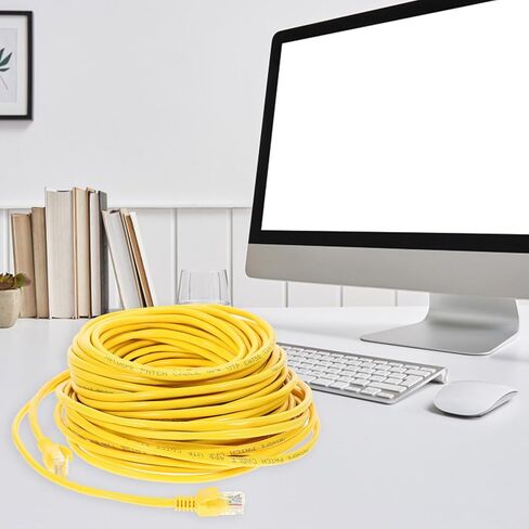 كابل إيثرنت TEHAUX Cat 5e بطول 20 متر سلك توصيل شبكة نقل سريع مع موصل Rj45 لجهاز توجيه الكمبيوتر المنزلي باللون الأصفر in Kuwait