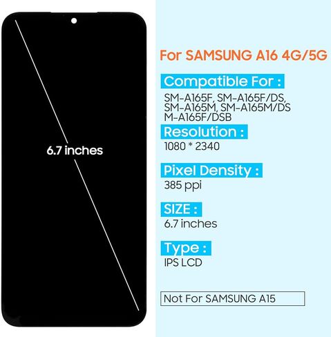 Incell Screen Replacement for Samsung Galaxy A16 4G LCD Display for Galaxy A16 4G LCD Touch Screen Digitizer Assembly with Repair Tools Kit SM-A165B SM-A165P (Black with Frame,Not for A16 5G) in Saudi Arabia