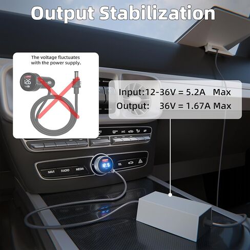 DAIERTEK Starlink Mini Cigarette Lighter Adapter USB C, 3 in 1, Starlink Mini Voltage Step Up Cord, 36V 1.67A Output, 12V-36V Input, 18 AWG, Portable in Saudi Arabia