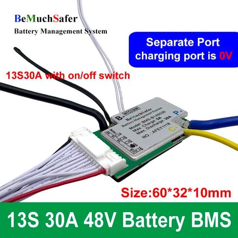 BeMuchSafer 13S 30A 48V Battery BMS Separate Port with On/Off Switch Temperature Sensor 13S30A 46.8V BMS for DIY Polly Hailong eBike Battery Pack (13S30A 48V with Switch) in Saudi Arabia