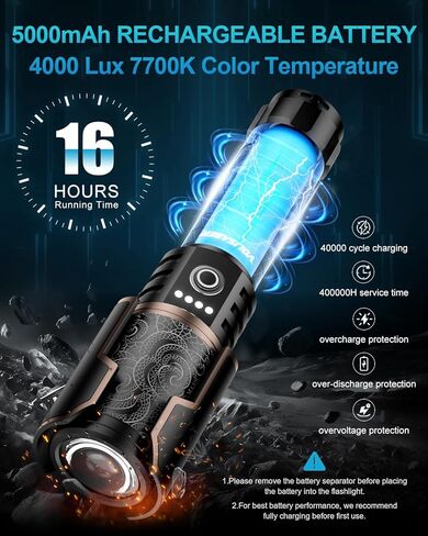 مصابيح LED قابلة لإعادة الشحن، مصباح يدوي تكتيكي فائق السطوع 99,000 لومن مع عدسة إشعال، 6 أوضاع قابلة للتكبير ومقاومة للماء، أقوى ضوء فلاش للتخييم والطوارئ كهدية منزلية in Kuwait