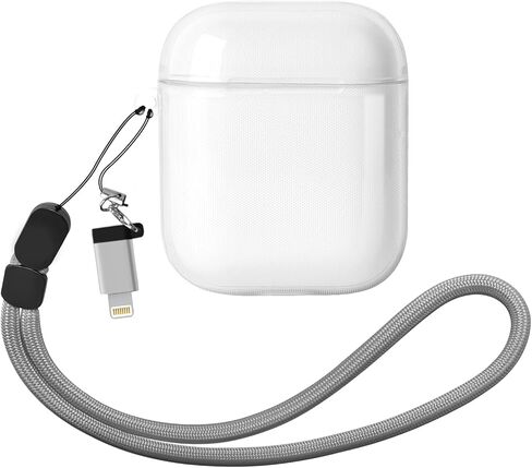 KUWATA Case for AirPods 1st & 2nd, Come with Lanyard & USB-C to Lightning Adapter, Medium-Firm Premium TPU, High-Transparency, Long-Term Anti-Yellowing, Anti-Detachment Design for The Lid (Clear) in Saudi Arabia