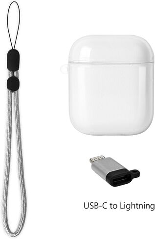 KUWATA Case for AirPods 1st & 2nd, Come with Lanyard & USB-C to Lightning Adapter, Medium-Firm Premium TPU, High-Transparency, Long-Term Anti-Yellowing, Anti-Detachment Design for The Lid (Clear) in Saudi Arabia