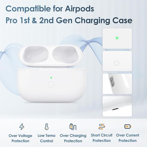 حافظة شحن لاسلكية بديلة لـ Airpod Pro، حافظة شحن متوافقة مع Air Pod Pro الجيل الأول والثاني، حافظة شحن Airpods Pro 2 بديلة مع اقتران بلوتوث، بدون سماعات أذن (منفذ على شكل حرف L) in Kuwait