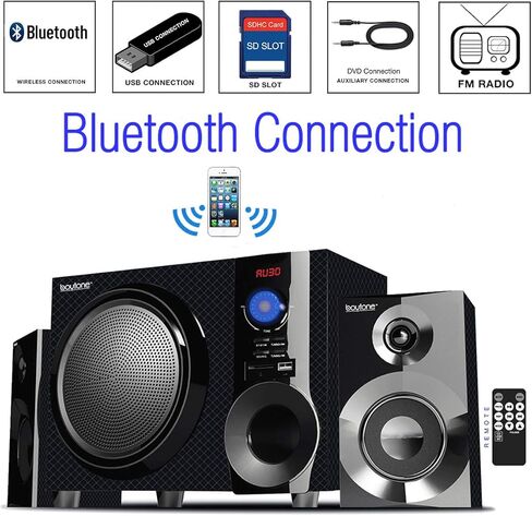 Boytone BT-210FD، وحدة رئيسية بلوتوث لاسلكية للغاية، صوت قوي مع نظام باس قوي 30 وات، صوت واضح عالي الجودة وراديو FM، مع منفذ Aux للتحكم عن بعد، SB/SD/ للهواتف الذكية والأجهزة اللوحية وأجهزة الكمبيوتر المكتبية وأجهزة الكمبيوتر المحمولة، لون أسود in Kuwait