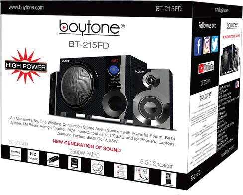 Boytone BT-210FD، وحدة رئيسية بلوتوث لاسلكية للغاية، صوت قوي مع نظام باس قوي 30 وات، صوت واضح عالي الجودة وراديو FM، مع منفذ Aux للتحكم عن بعد، SB/SD/ للهواتف الذكية والأجهزة اللوحية وأجهزة الكمبيوتر المكتبية وأجهزة الكمبيوتر المحمولة، لون أسود in Kuwait