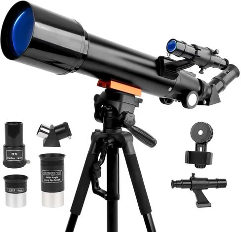 تلسكوب، تلسكوبات منكسرة محمولة بفتحة 70 مم للمبتدئين في علم الفلك، تلسكوب سفر احترافي 500 مم مع حقيبة حمل، أسود in Kuwait