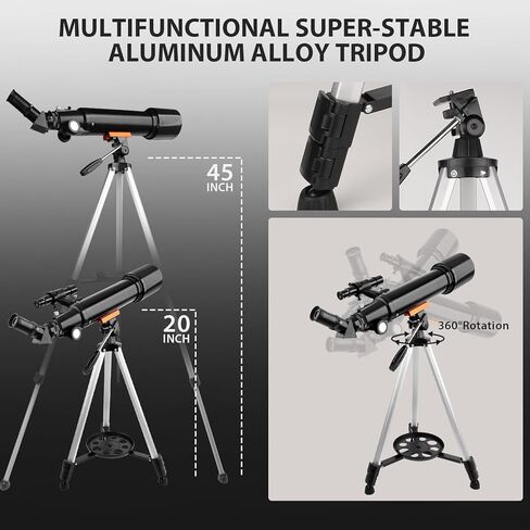 تلسكوب، تلسكوبات منكسرة محمولة بفتحة 70 مم للمبتدئين في علم الفلك، تلسكوب سفر احترافي 500 مم مع حقيبة حمل، أسود in Kuwait