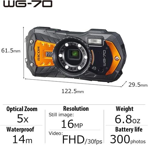 Ricoh WG-70 Black Waterproof Digital Camera 16MP in Saudi Arabia