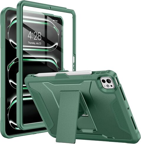 Soke Case for iPad Pro 11 Inch (M5) 2025/ (M4) 2024, with Built-in Screen Protector & Kickstand, Rugged Full Body Heavy Duty Protective Cover with Pencil Holder - Black in Saudi Arabia