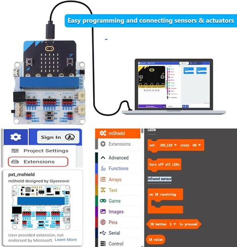 mShield for Micro:bit Sensor Expansion Board, Dual Motor Driver, IR Receiver, 4 Servo Ports, PWM Output, 5V/3.3V Power, Compatible with Bulding Blocks for STEM Projects in Saudi Arabia