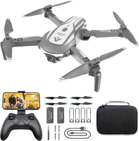 طائرة بدون طيار مع كاميرا للأطفال البالغين، طائرة هليكوبتر صغيرة قابلة للطي FPV تعمل بالتحكم عن بعد، طائرة هليكوبتر RC مع كاميرا فيديو حية 1080 بكسل، صورة شخصية للإيماءات، مفتاح تشغيل واحد، بطاريتان، ألعاب/هدايا للأولاد والبنات in Kuwait
