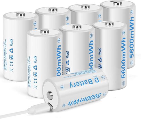 بطاريات ليثيوم D قابلة لإعادة الشحن مع كابل شحن USB-C 4 في 1 بقدرة 5600 مللي واط في الساعة وبطارية خلية بحجم D 1.5 فولت (6 عبوات) in Kuwait