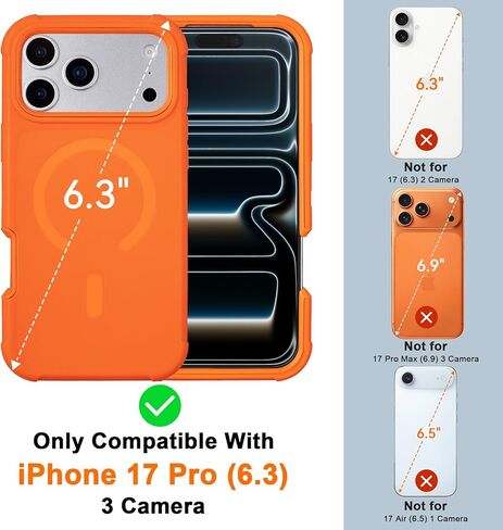 for iPhone 17 Pro Case with Belt Clip, Compatible with Magsafe, Anti-Drop, Anti-Fingerprint, 3 in 1 Heavy Duty Shockproof Protective for Orange iPhone 17 Pro Case Rugged with Kickstand in Saudi Arabia