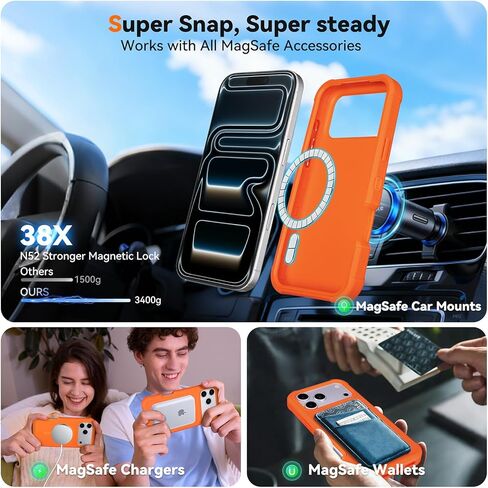 for iPhone 17 Pro Case with Belt Clip, Compatible with Magsafe, Anti-Drop, Anti-Fingerprint, 3 in 1 Heavy Duty Shockproof Protective for Orange iPhone 17 Pro Case Rugged with Kickstand in Saudi Arabia