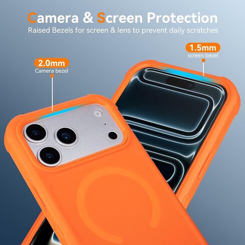 for iPhone 17 Pro Case with Belt Clip, Compatible with Magsafe, Anti-Drop, Anti-Fingerprint, 3 in 1 Heavy Duty Shockproof Protective for Orange iPhone 17 Pro Case Rugged with Kickstand in Saudi Arabia