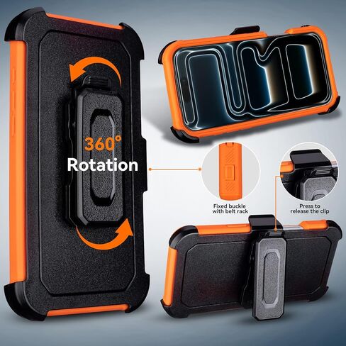 for iPhone 17 Pro Case with Belt Clip, Compatible with Magsafe, Anti-Drop, Anti-Fingerprint, 3 in 1 Heavy Duty Shockproof Protective for Orange iPhone 17 Pro Case Rugged with Kickstand in Saudi Arabia