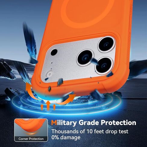 for iPhone 17 Pro Case with Belt Clip, Compatible with Magsafe, Anti-Drop, Anti-Fingerprint, 3 in 1 Heavy Duty Shockproof Protective for Orange iPhone 17 Pro Case Rugged with Kickstand in Saudi Arabia