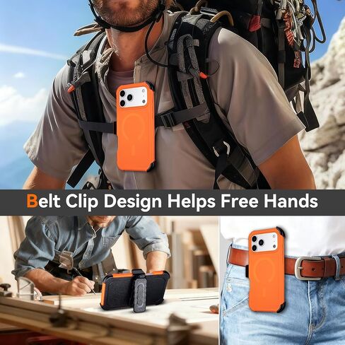 for iPhone 17 Pro Case with Belt Clip, Compatible with Magsafe, Anti-Drop, Anti-Fingerprint, 3 in 1 Heavy Duty Shockproof Protective for Orange iPhone 17 Pro Case Rugged with Kickstand in Saudi Arabia