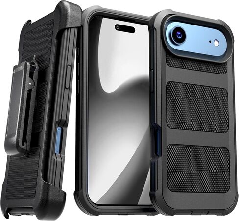 حافظة مصممة لهاتف iPhone 17 Air مع حافظة مشبك حزام، حافظة هاتف رفيعة بمسند لهاتف iPhone 17 Air - أسود in Kuwait