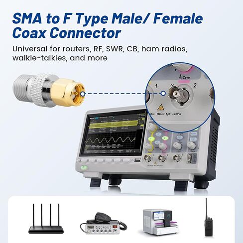 Anina 8 قطع F نوع إلى SMA ذكر أنثى موصل محوري مطلي بالذهب نحاس RF محولات محورية للواي فاي، CB/الهواة/هام راديو هوائي، جهاز اتصال لاسلكي in Saudi Arabia
